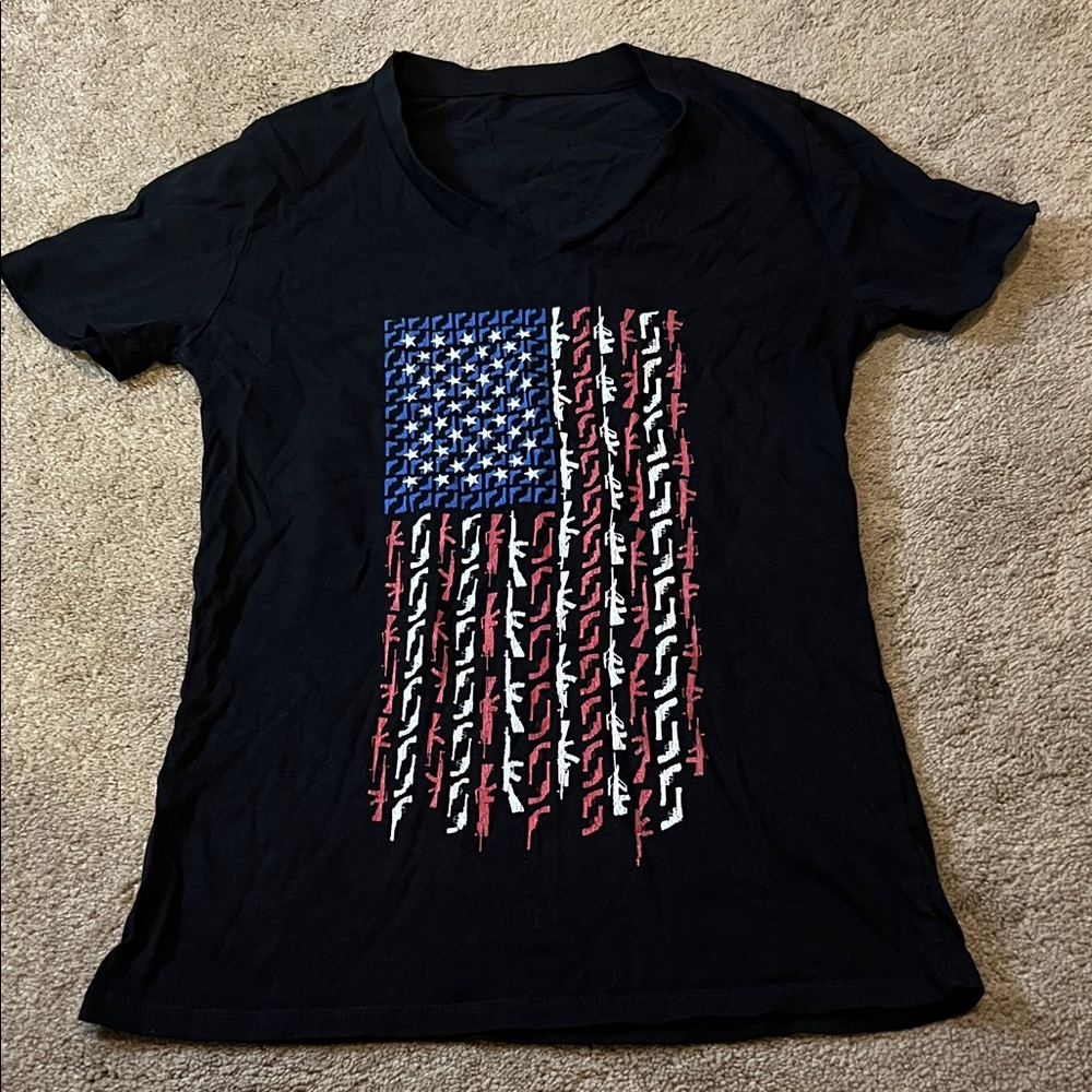 Black T-Shirt with American Flag Design